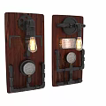 Industrial Vintage Wall Lamps with Metal Pipes Gears and Pressure Gauges on Wooden Backboard Design
