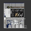 Cartoon Scene of Cozy Café with 106A Sign Tables Chairs Bar Counter and Plants
