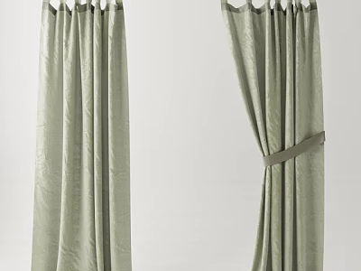 Light Green Curtains With Lustrous Fabric And Tie Back For Home Window Decor 3d model