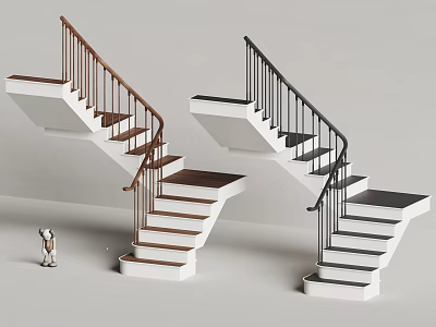 Modern Stairs Design With Brown And Black Handrails And White Steps 3d model