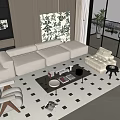 Modern Sofa Coffee Table Combination Multi-person Sofa Leisure Chair Floor Lamp Side Bookshelf 3d model