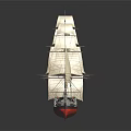 Vintage Sailing Ship Model With Red Hull And White Sails On Dark Background