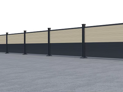 Contemporary Beige Black Panel Fence Supported By Black Posts On Gray Ground 3d model