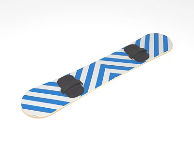 Stylish Snowboard With Blue And White Zigzag Stripes And Black Bindings 3d model