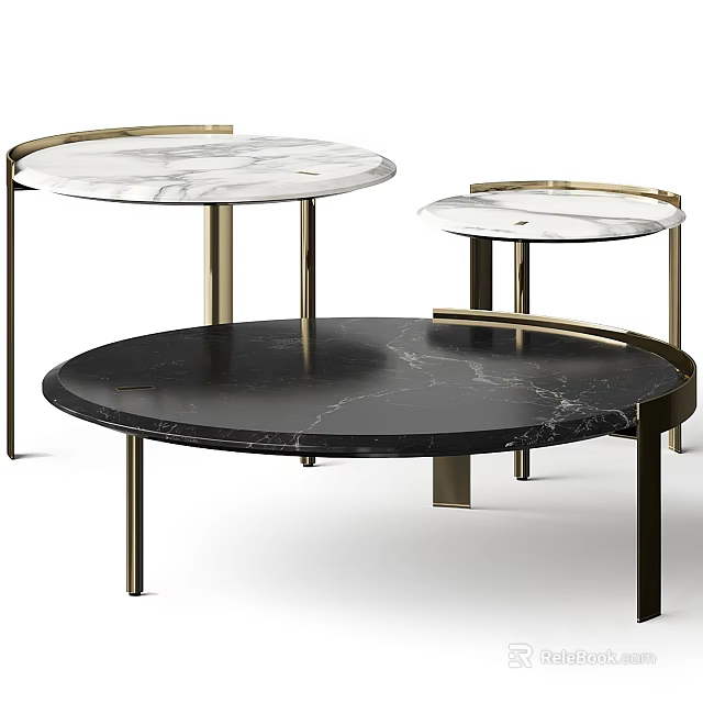 Modern Round Coffee Tables With Marble Tops And Brass Legs Design 3d model 