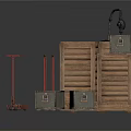 Industrial Equipment Storage Setup With Metal Drums Wooden Pallets And Carts