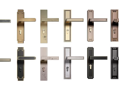 Various Door Handle Designs with Multiple Color Finishes for Home Decor 3d model