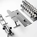 Fitness Sports Equipment Including Dumbbell Rack Barbells Flat Bench And Rowing Machine