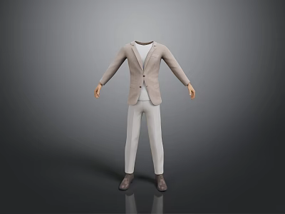 Men's Beige Formal Suit Outfit With Jacket Pants And Leather Shoes 3d model