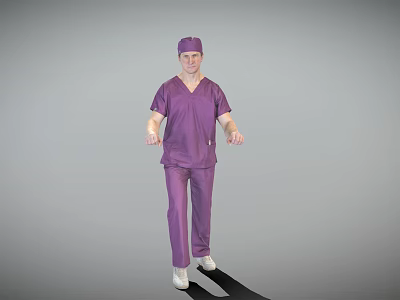 Man Wearing Purple Medical Scrubs And Surgical Cap Standing In Neutral Background 3d model