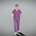 Man Wearing Purple Medical Scrubs And Surgical Cap Standing In Neutral Background