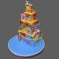 Colorful Multi Layered Decorative 3D Structure Model With Small Rooms On Circular Base 3d model