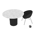Modern Round Marble Table With Black And Gray Fabric Chairs For Dining Room