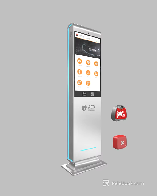 AED Medical Device Standalone Unit With Touchscreen Interface For Emergency Rescue 3d model 