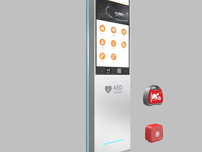 AED Medical Device Standalone Unit With Touchscreen Interface For Emergency Rescue 3d model