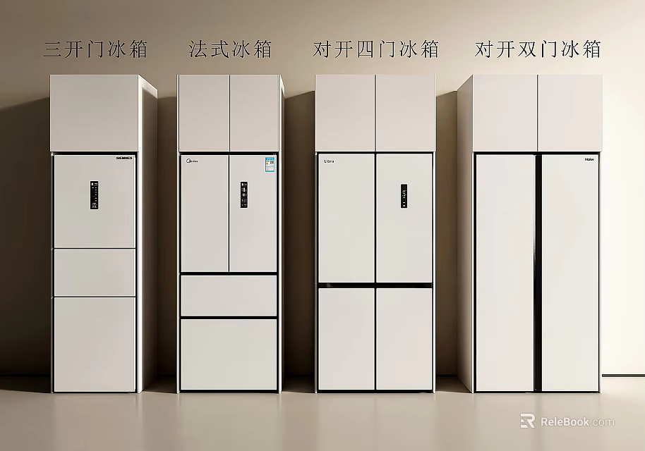 Three Door French Style and Side by Side Double Door Refrigerators in Modern Design 3d model 