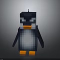 Blocky Pixel Art Penguin Game Character With Orange Beak And Feet 3D Render