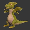 Cute Green Dragon 3D Character With Pink Belly And Tongue Out