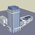 Modern High Rise Office Building With Glass Facade And Adjacent Structures 3d model