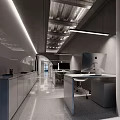 Modern Public Office Workspace With Long Desks Computers And Minimalist Design