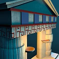 Traditional Architectural Portal With Blue Roof Columns Base And Geometric Patterns