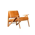 Brown Leather Accent Chair With Wooden Frame And Minimalist Modern Design