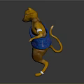 3D Yellow Animal Character With Blue Cape White Wristbands And Anklets Standing Pose