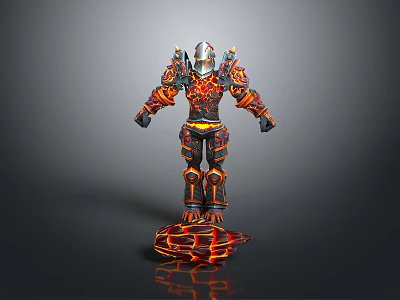 Red And Black Flame Patterned Action Figure With Red Lava Textured Base For Home Decoration 3d model