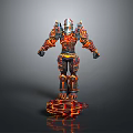 Red And Black Flame Patterned Action Figure With Red Lava Textured Base For Home Decoration