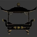 Traditional Chinese Pagoda Style Black Incense Burner With Carved Base And Gold Accents