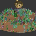 Cartoon Man Wearing Crown And Green Cape Holding Item On Orange Ground With Green Plants