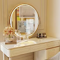Elegant Modern Vanity With Gold Frame Round Mirror White Countertop And Drawers