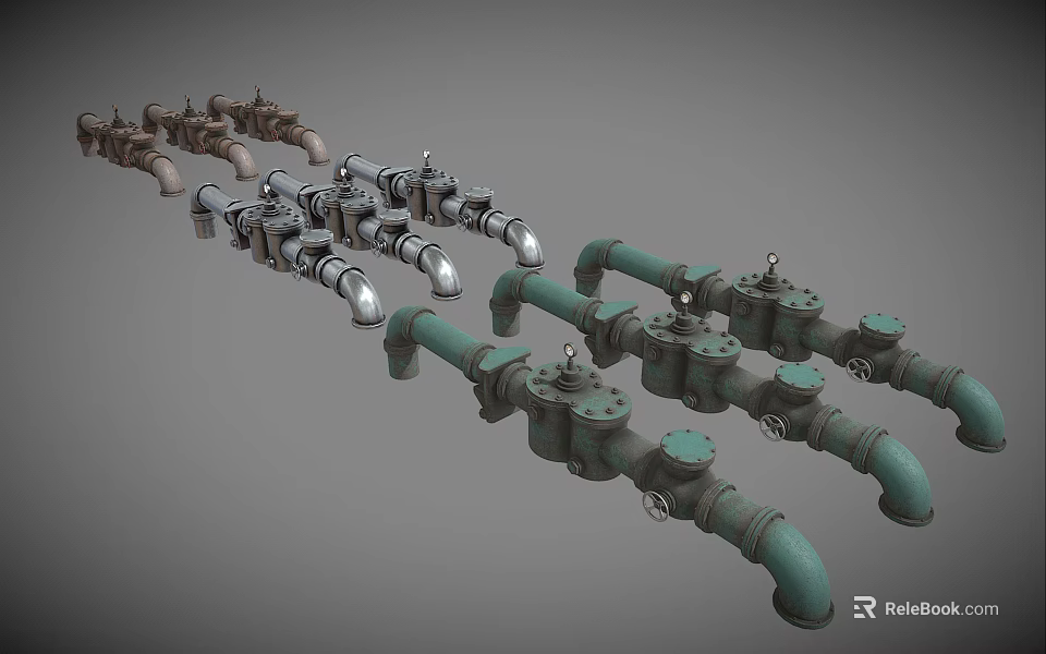 Industrial Metal Pipe And Valve Components In Various Sizes And Finishes 3d model 