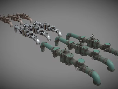 Industrial Metal Pipe And Valve Components In Various Sizes And Finishes 3d model