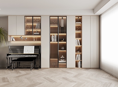 Bookcase Piano Decorative Cabinet Combination 3d model