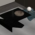 Modern Metal Coffee Table With Wooden Tray Glass Cups Clear Container And White Spherical Decor