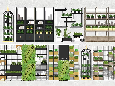 Creative Garden Decor With Plant Walls Multi Tiered Shelves And Hanging Planters 3d model