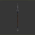 Mythical Spear With Metal Spearhead Red Shaft And Decorative Base Design