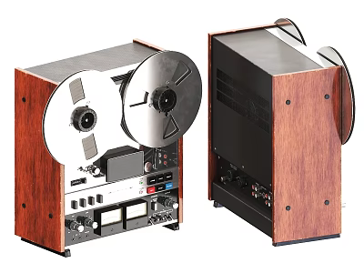 Vintage Tape Recorder with Wooden Case and Large Tape Reels Control Panel 3d model