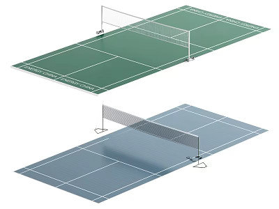 Tennis Sports Equipment Including Net And Court With Green Blue Surfaces 3d model