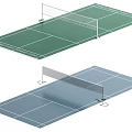 Tennis Sports Equipment Including Net And Court With Green Blue Surfaces