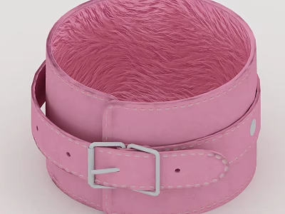 Pink Circular Storage Box With Belt Buckle Closure And Soft Fuzzy Interior 3d model