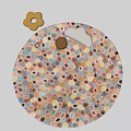 Round Rug with Vibrant Multicolored Patterns and Decorative Items on Surface 3d model
