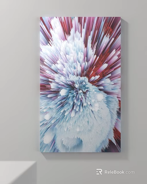 Modern Abstract Wall Art With Blue Purple Red Explosive Radiant Patterns 3d model 