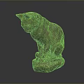 Artistic Bronze Cat Sculpture Sitting in Elegant Pose with Bowed Head on Irregular Stone Base