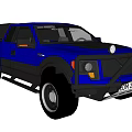 Blue Pickup Truck With Black Front Bumper Roof Lights And Large Tires