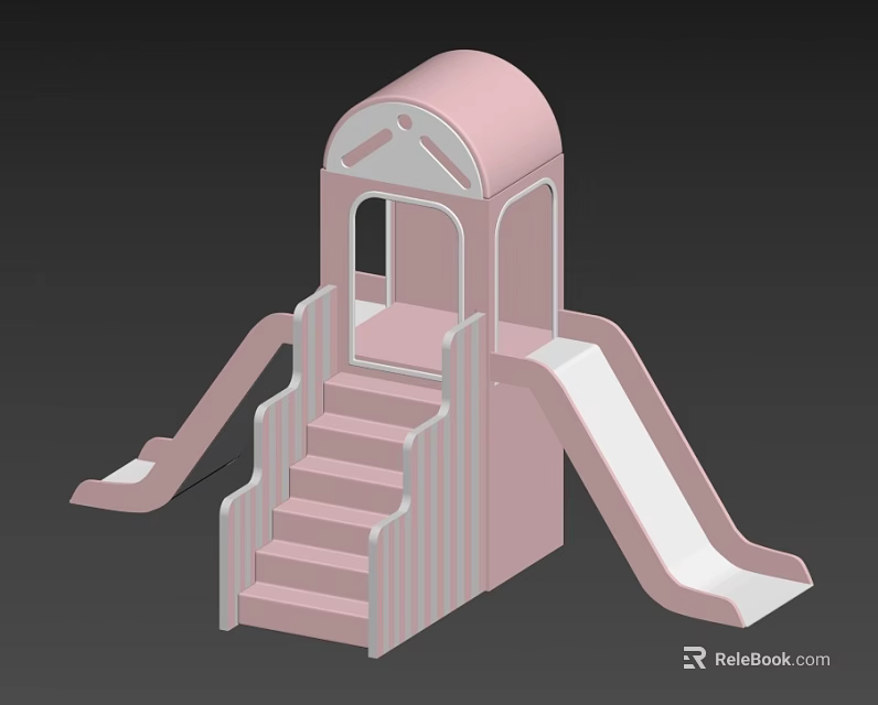 Pink Outdoor Playground Equipment With Playhouse Stairs And Two Slides 3d model 