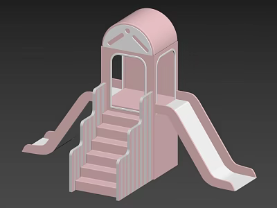 Pink Outdoor Playground Equipment With Playhouse Stairs And Two Slides 3d model