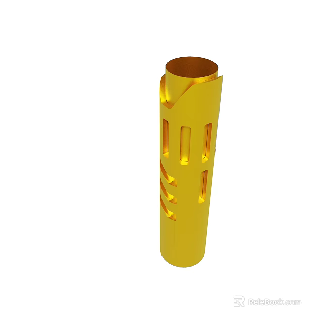 Yellow Cylindrical Metal Part With Holes And Slots Design Structure 3d model 