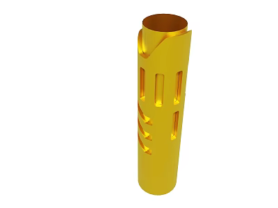 Yellow Cylindrical Metal Part With Holes And Slots Design Structure 3d model